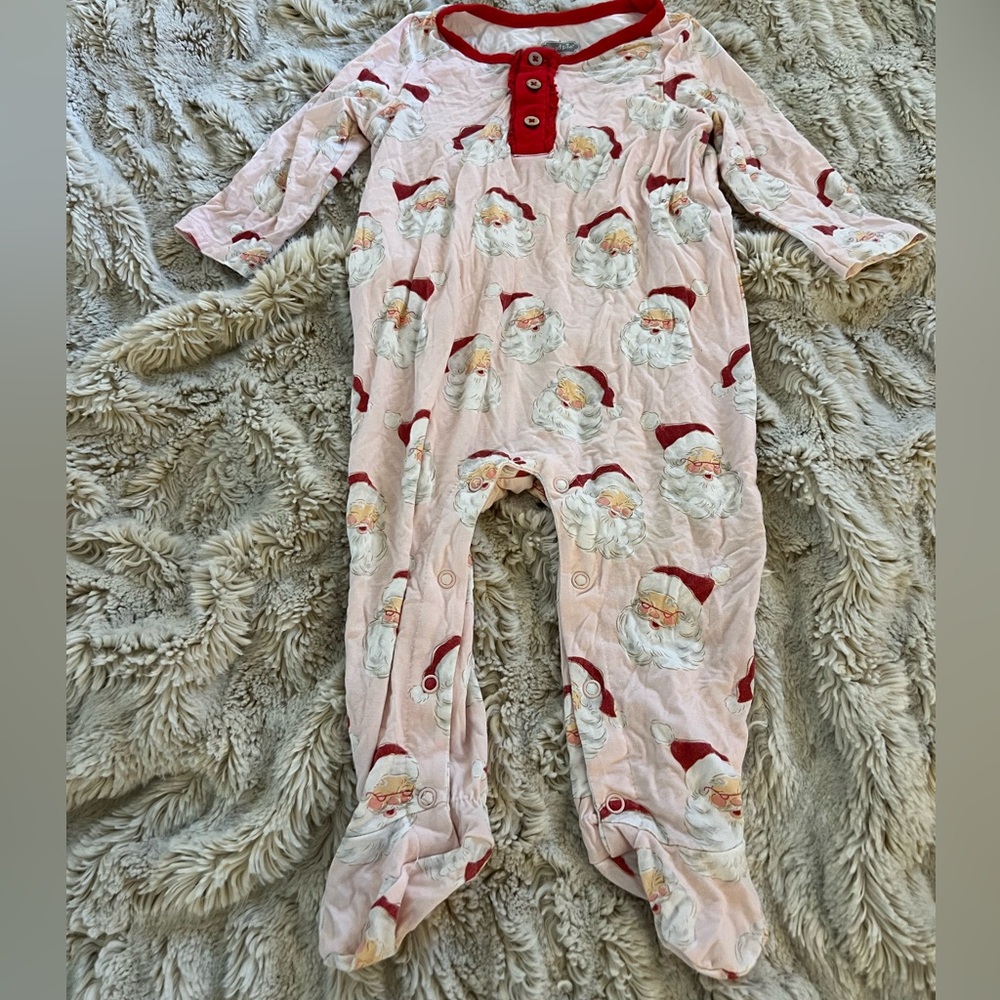 Mud Pie Pink Santa Christmas Pajamas 6-9m
